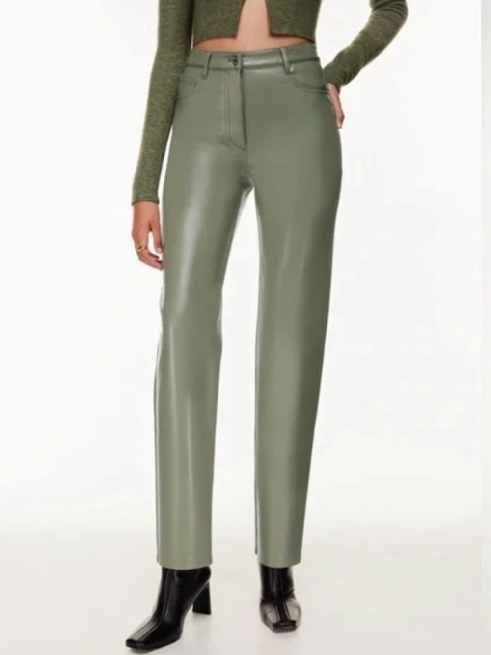 Wilfred Aritzia faux leather pants Sage Green Straight-Leg Vegan Leather Pants